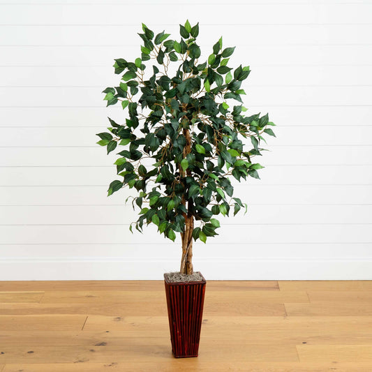 Arbre ficus de 5,5 pi avec jardinière en bambou