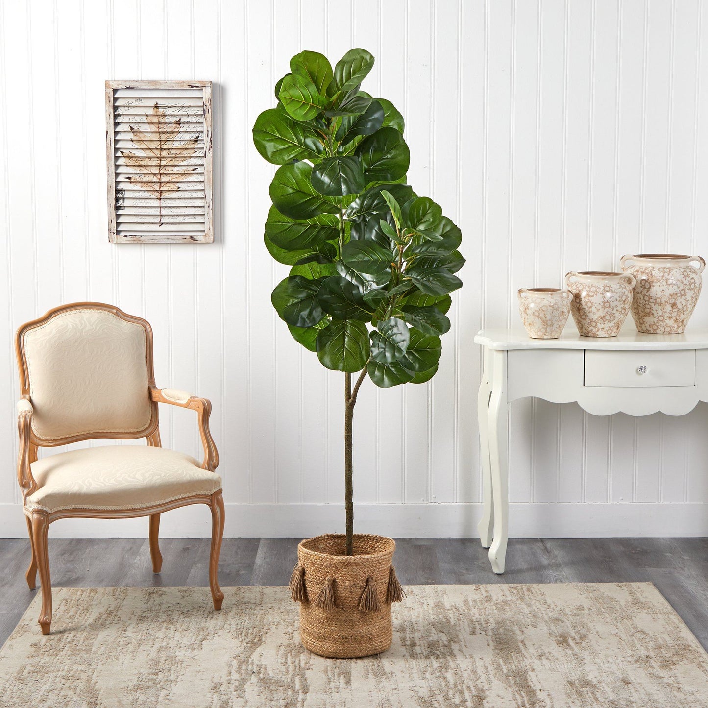 5.5’ Fiddle Leaf Fig Artificial Tree in Handmade Natural Jute Planter with Tassels