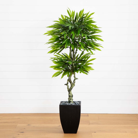 Árbol de mango artificial de 5,5 pies en maceta lavada en negro (interior/exterior)