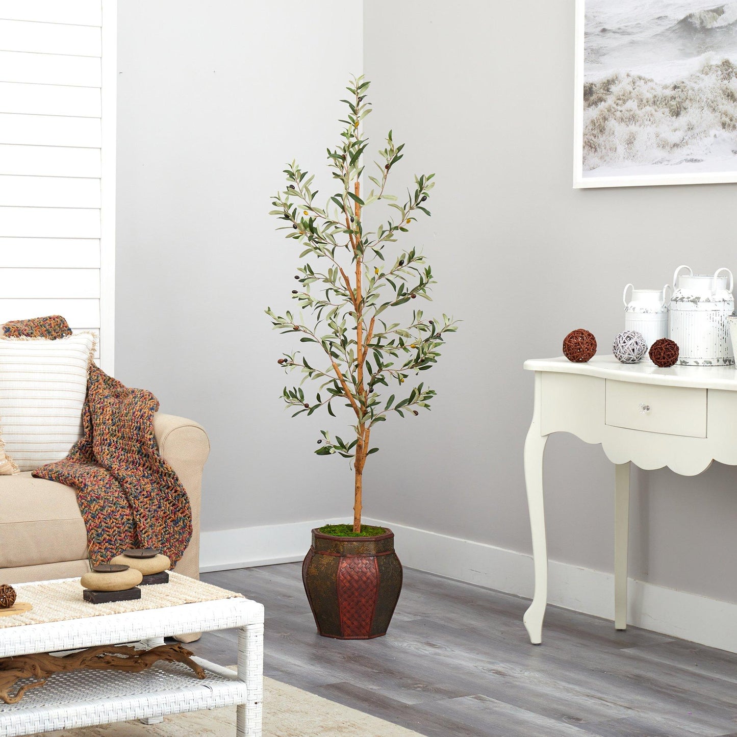 5.5’ Olive Artificial Tree in Decorative Planter