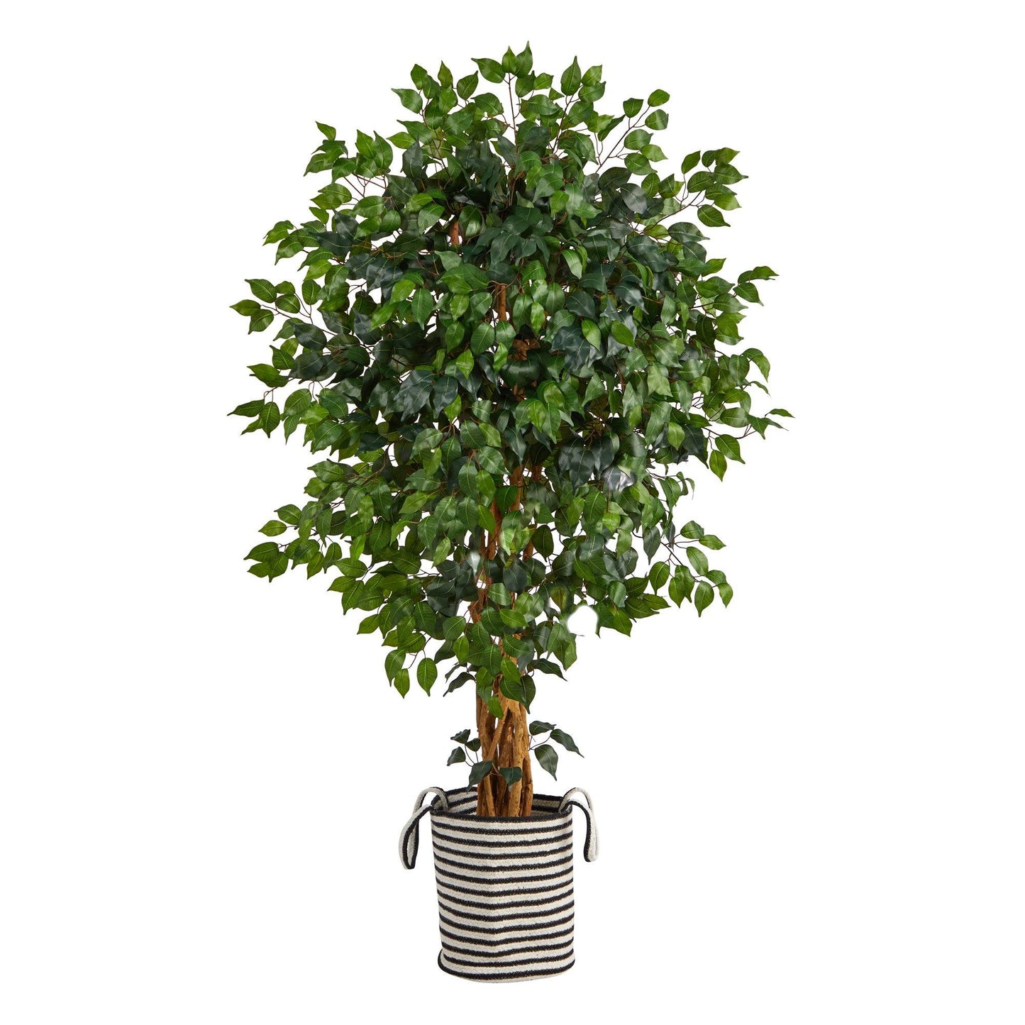 5.5’ Palace Ficus Artificial Tree in Handmade Black and White Natural Jute and Cotton Planter