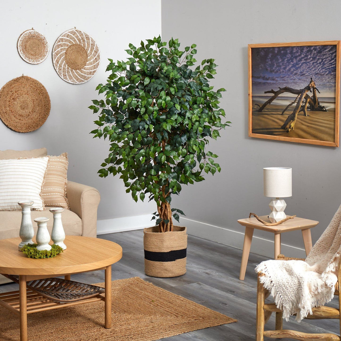 5.5’ Palace Ficus Artificial Tree in Handmade Natural Cotton Planter