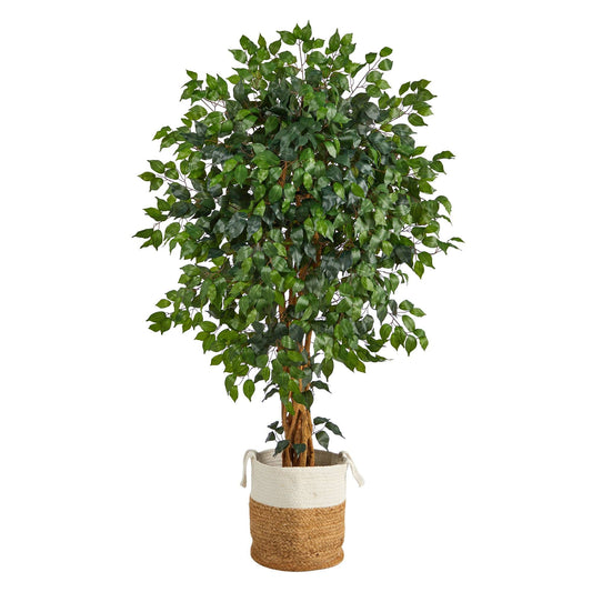 Árbol artificial de ficus Palace de 5,5 pies con macetero de yute y algodón natural hecho a mano