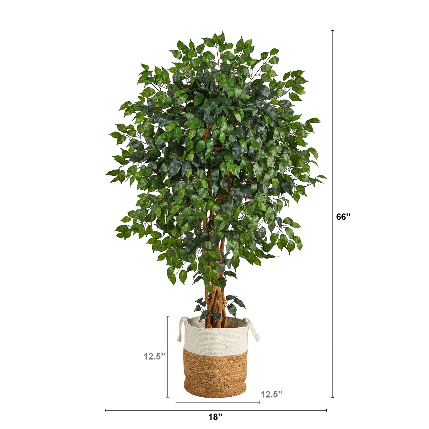 Árbol artificial de ficus Palace de 5,5 pies con macetero de yute y algodón natural hecho a mano