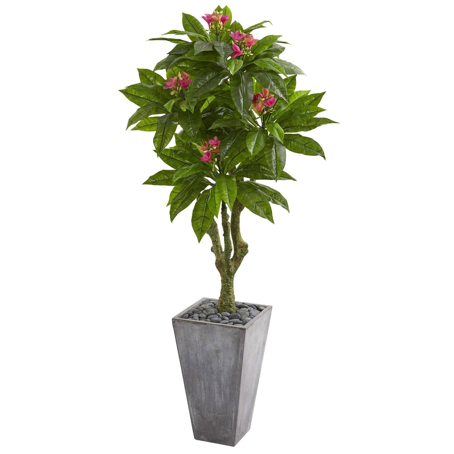 Arbre artificiel Plumeria de 5,5 pi dans une jardinière grise (intérieur/extérieur)