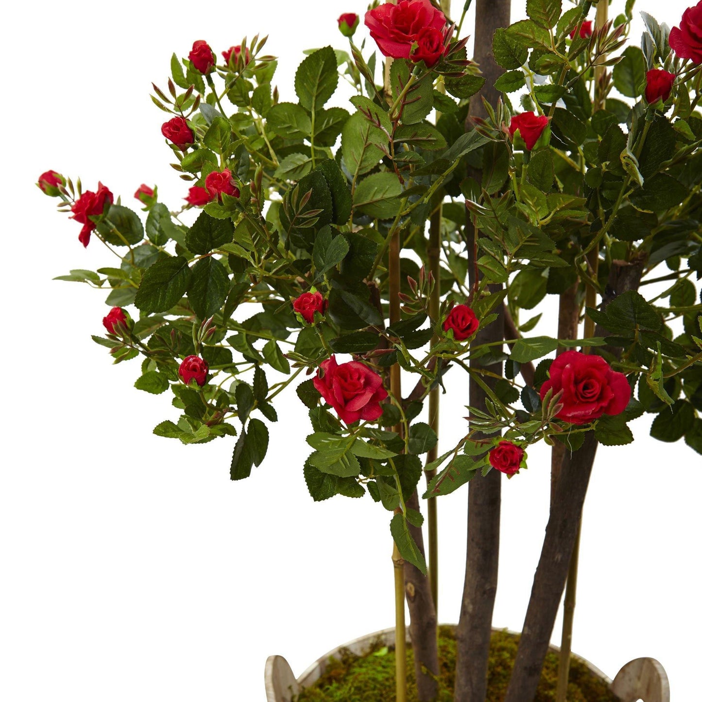 Árbol topiario de rosas de 5,5 pies con jardinera estilo granja