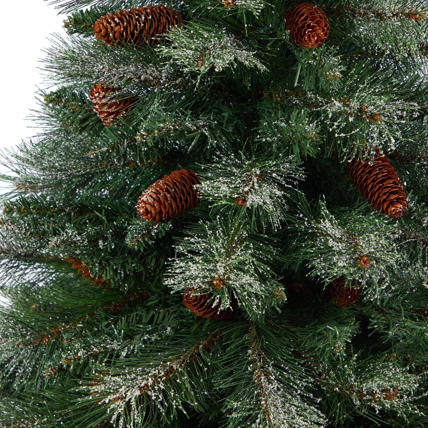 Árbol de Navidad artificial de pino de montaña de los Alpes franceses nevados de 55" con 237 ramas flexibles y piñas en maceta de torre roja