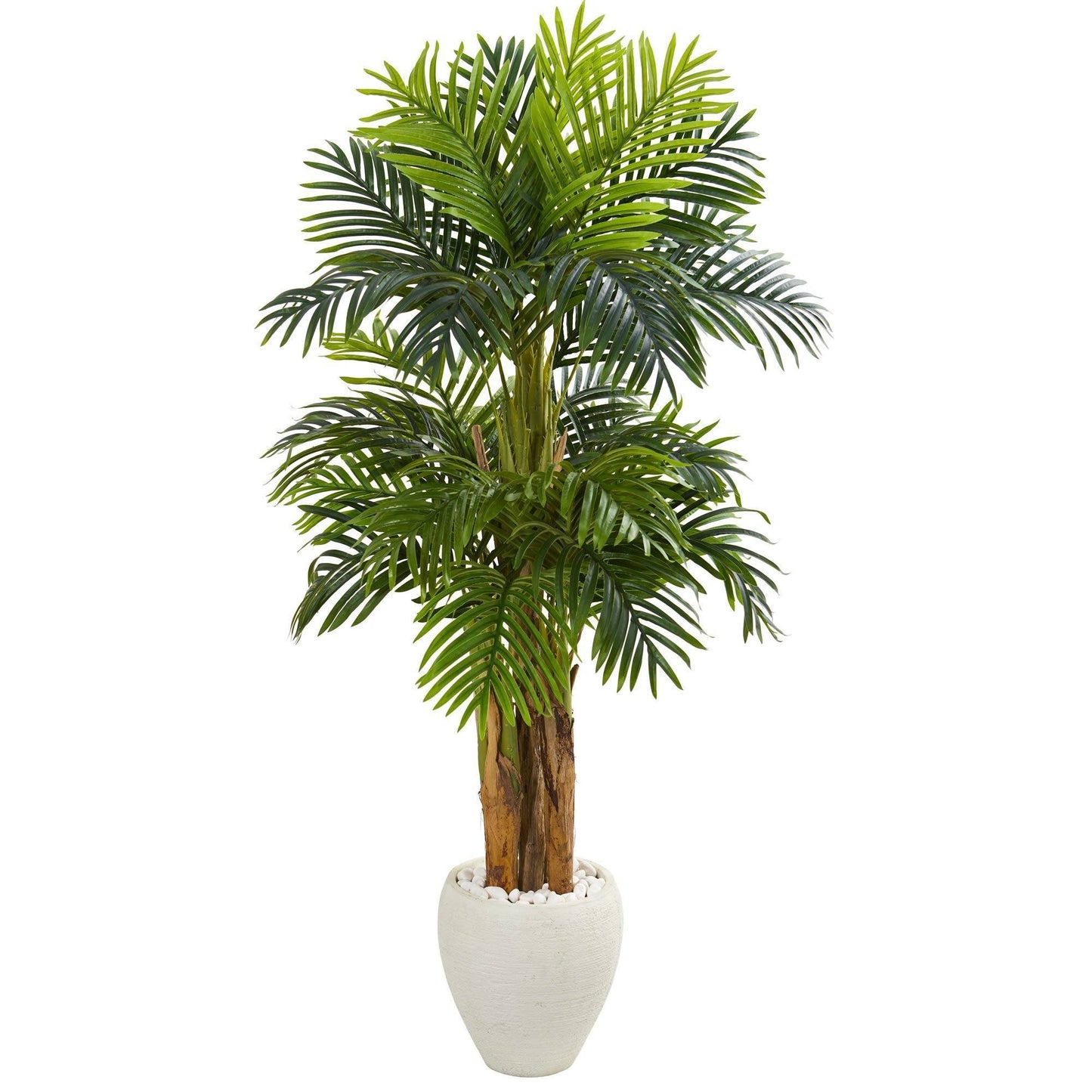 Palmera artificial de areca triple de 5,5 pies en macetero blanco