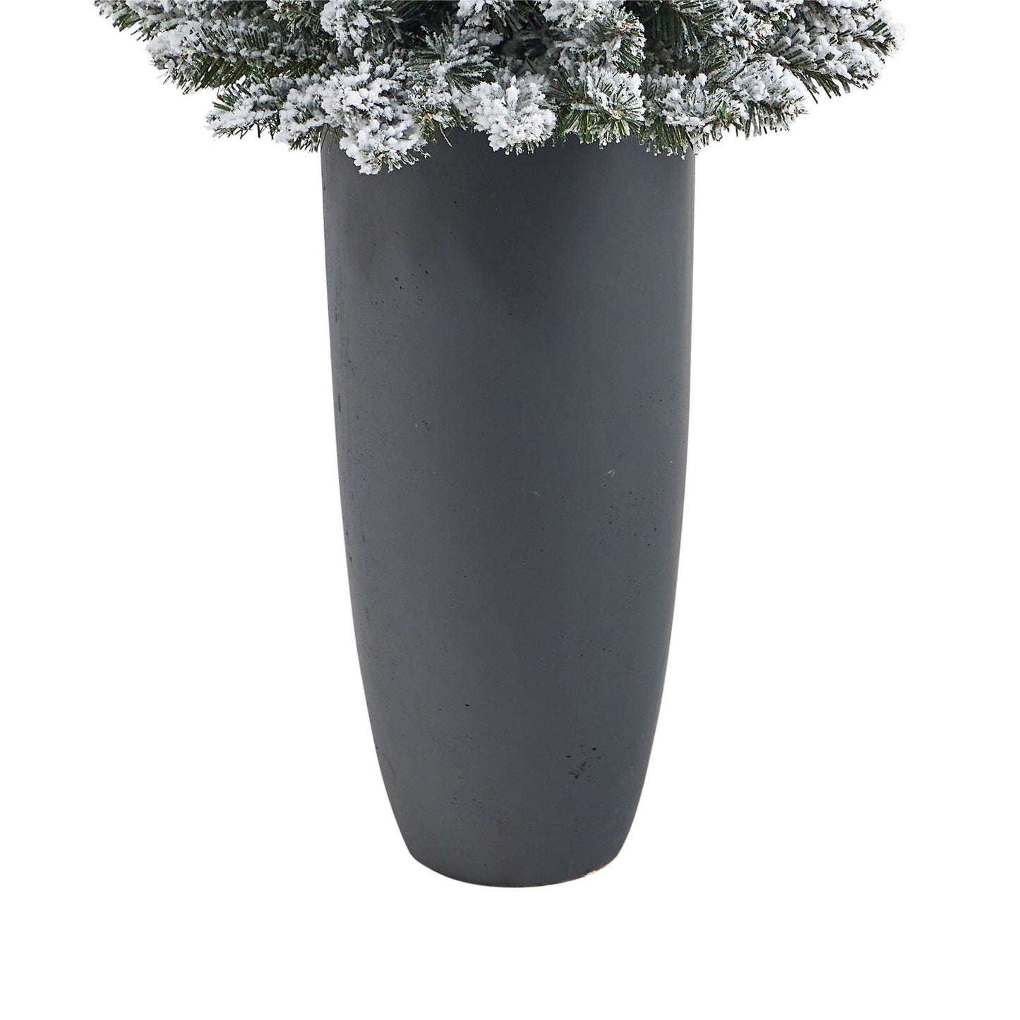 Árbol de Navidad artificial de 56" con forma de lápiz flocado, 100 luces transparentes y 216 ramas flexibles en macetero gris