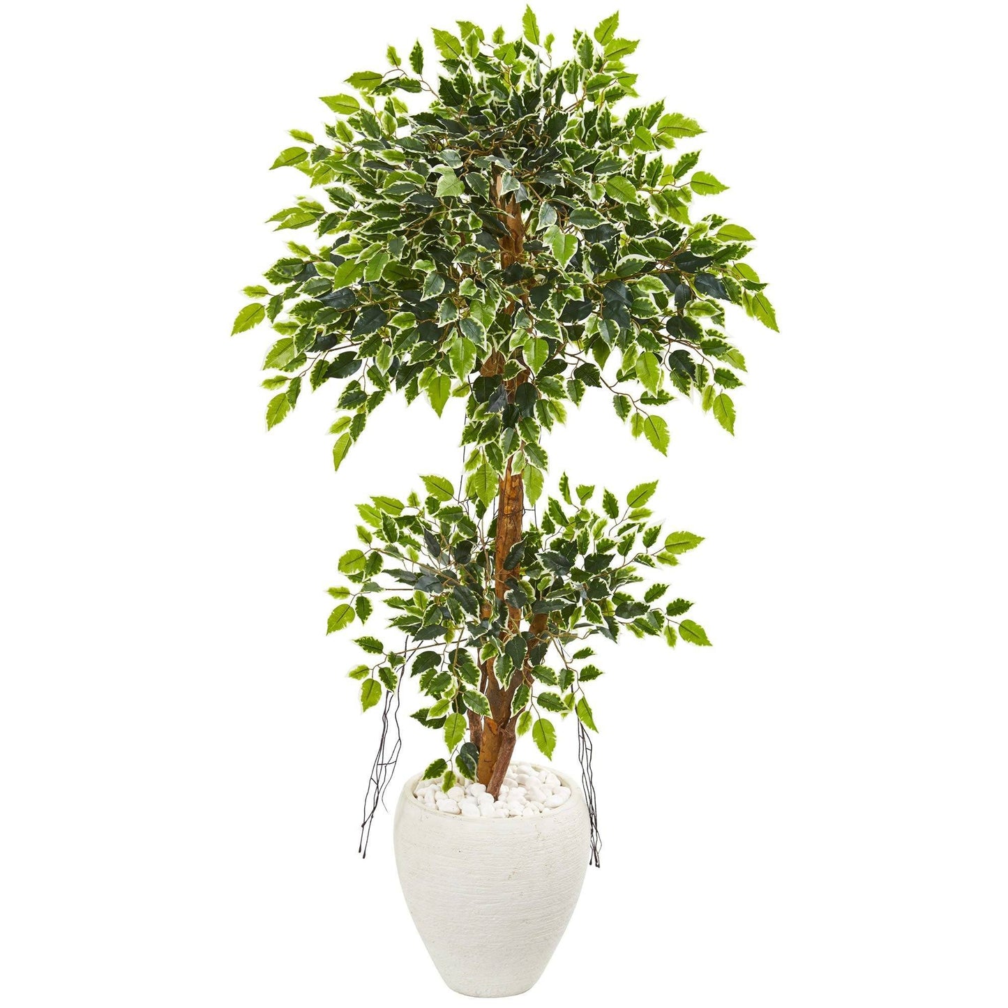 Árbol artificial de ficus abigarrado de 56" en maceta blanca