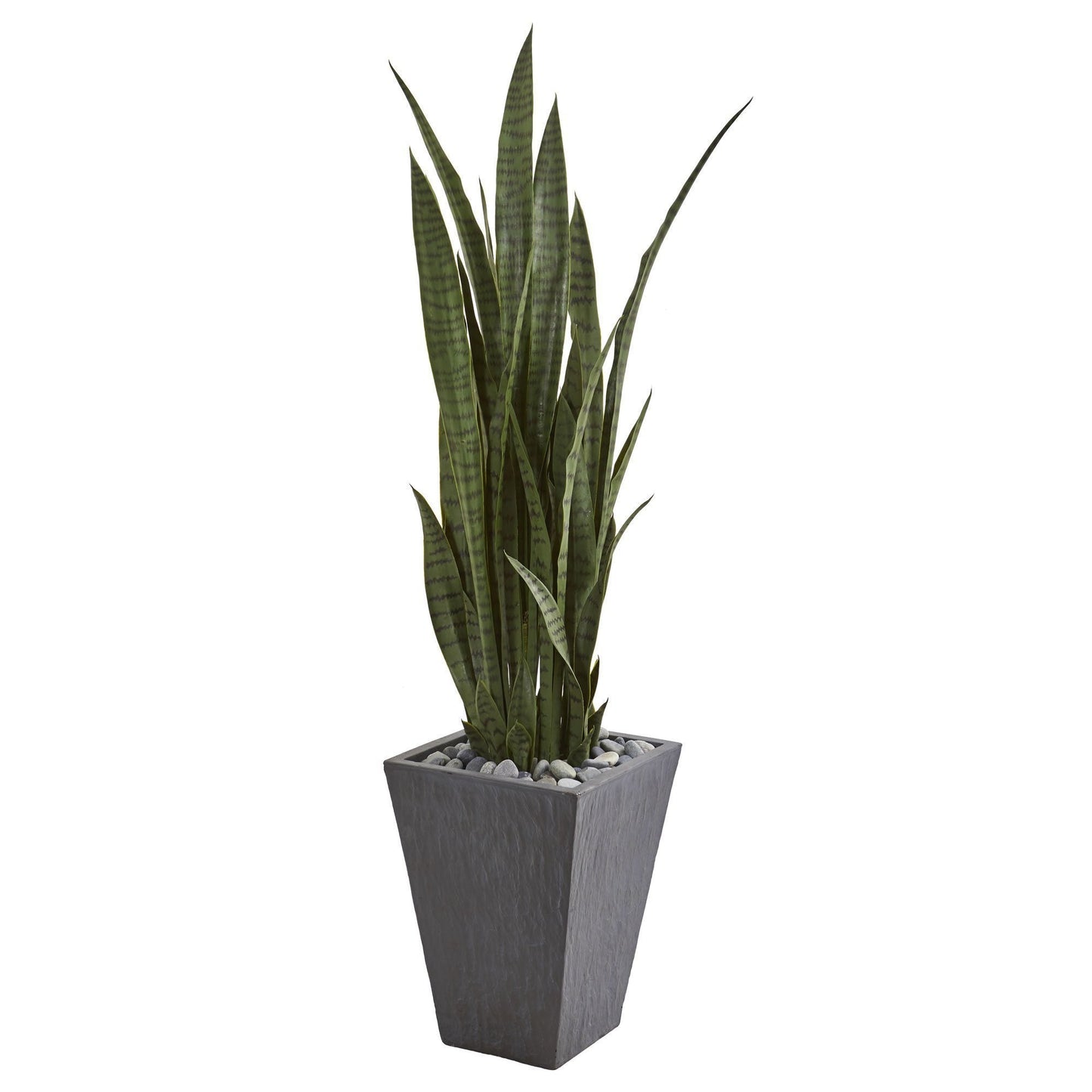 Plante artificielle Sansevieria de 57 po dans une jardinière en ardoise