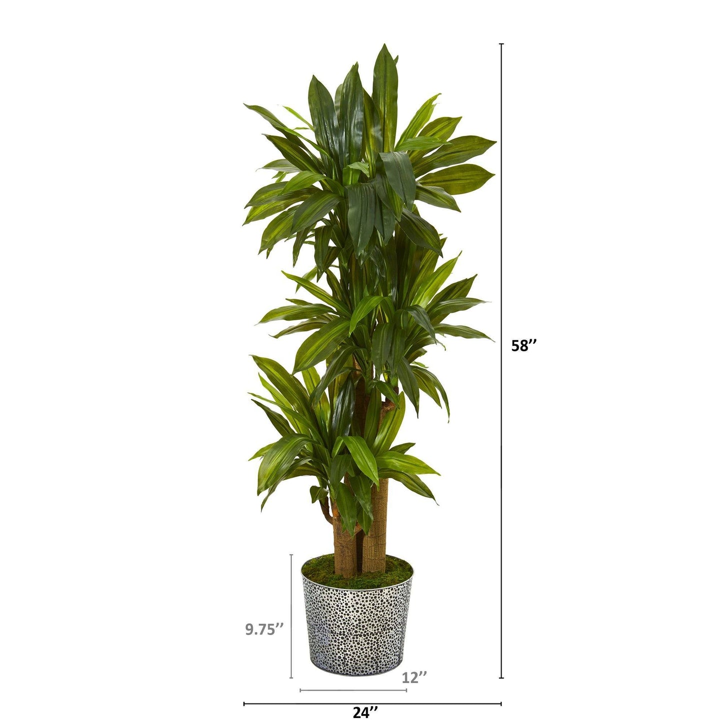 Planta artificial de dracaena de tallo de maíz de 58" en macetero de hojalata con relieve negro (tacto real)