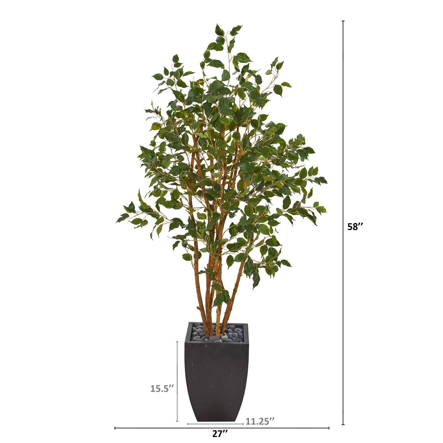 Árbol ficus artificial de 58” en macetero negro