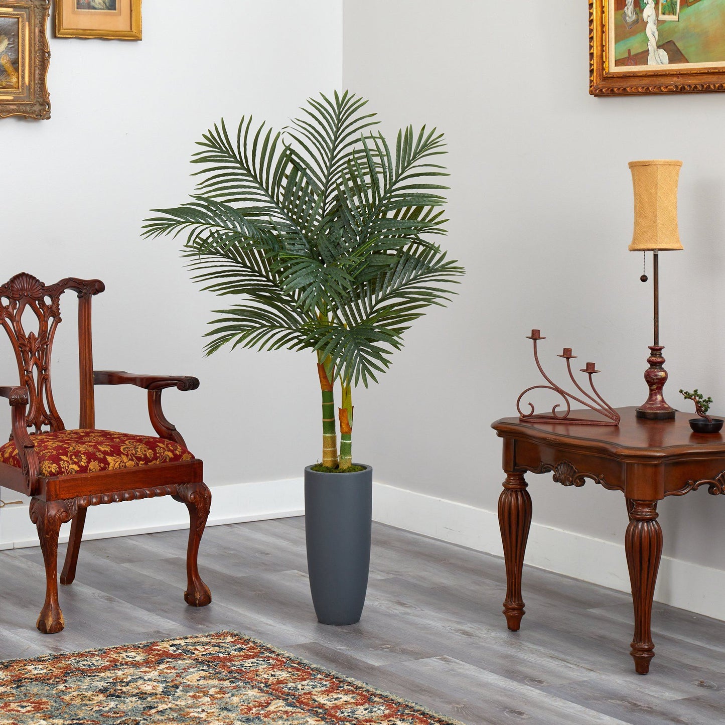 58” Golden Cane Artificial Palm Tree in Gray Planter