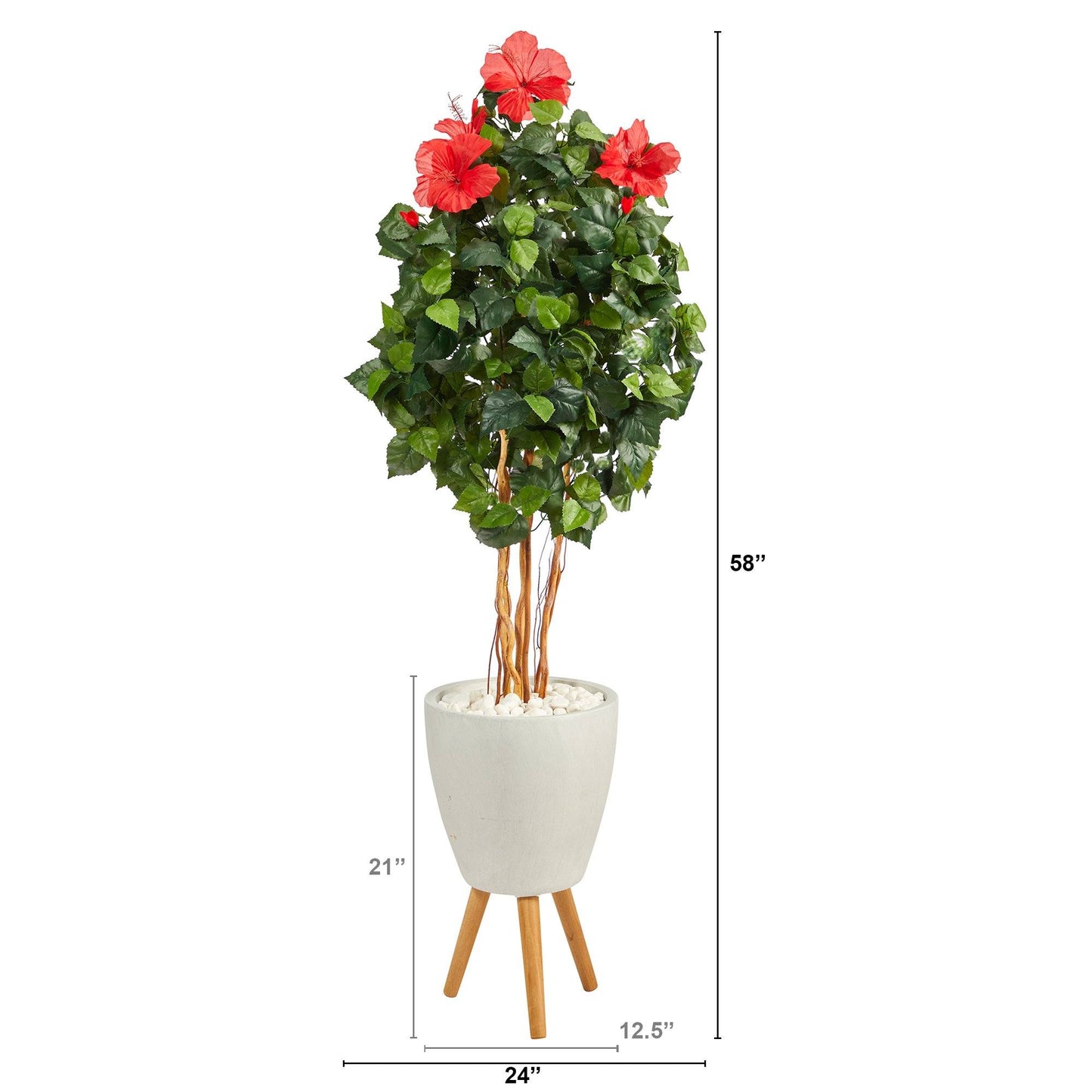 58” Hibiscus Artificial Tree in White Planter with Stand