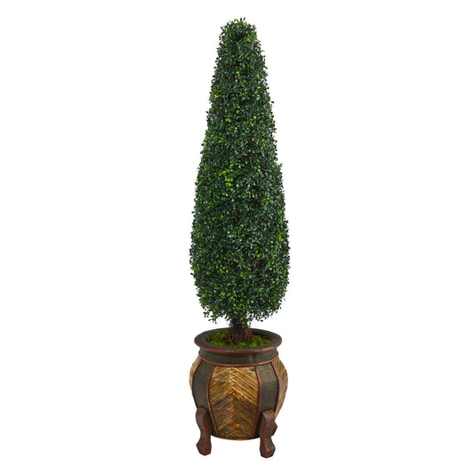 59” Boxwood Topiary Artificial Tree in Decorative Planter (Indoor/Outdoor)