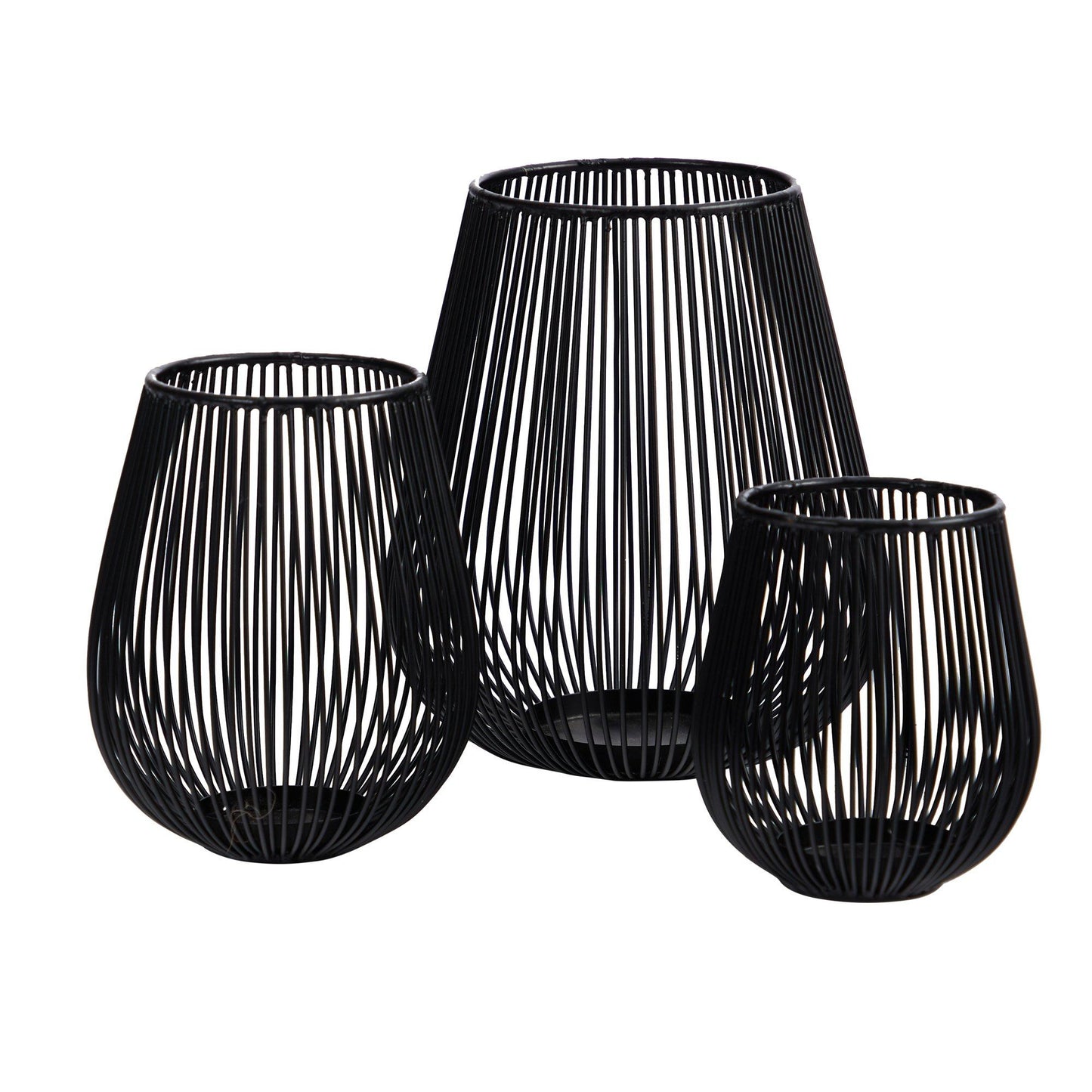 6”, 8” and 10’ Vintage Black Metal Wire Tea Votive Lantern Candle Holder (Set of 3)