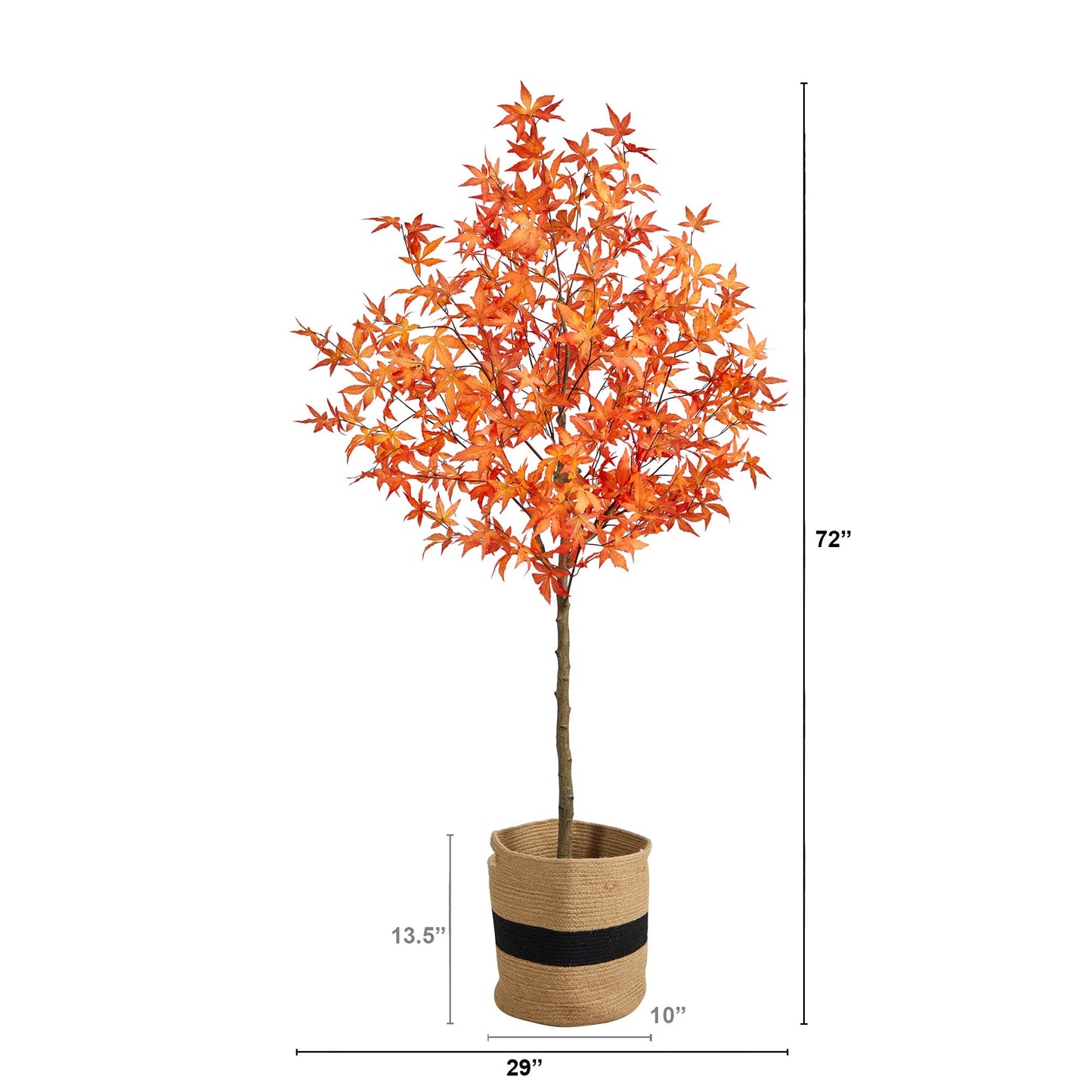 Árbol de arce otoñal artificial de 6 pies con canasta de yute y algodón hecha a mano