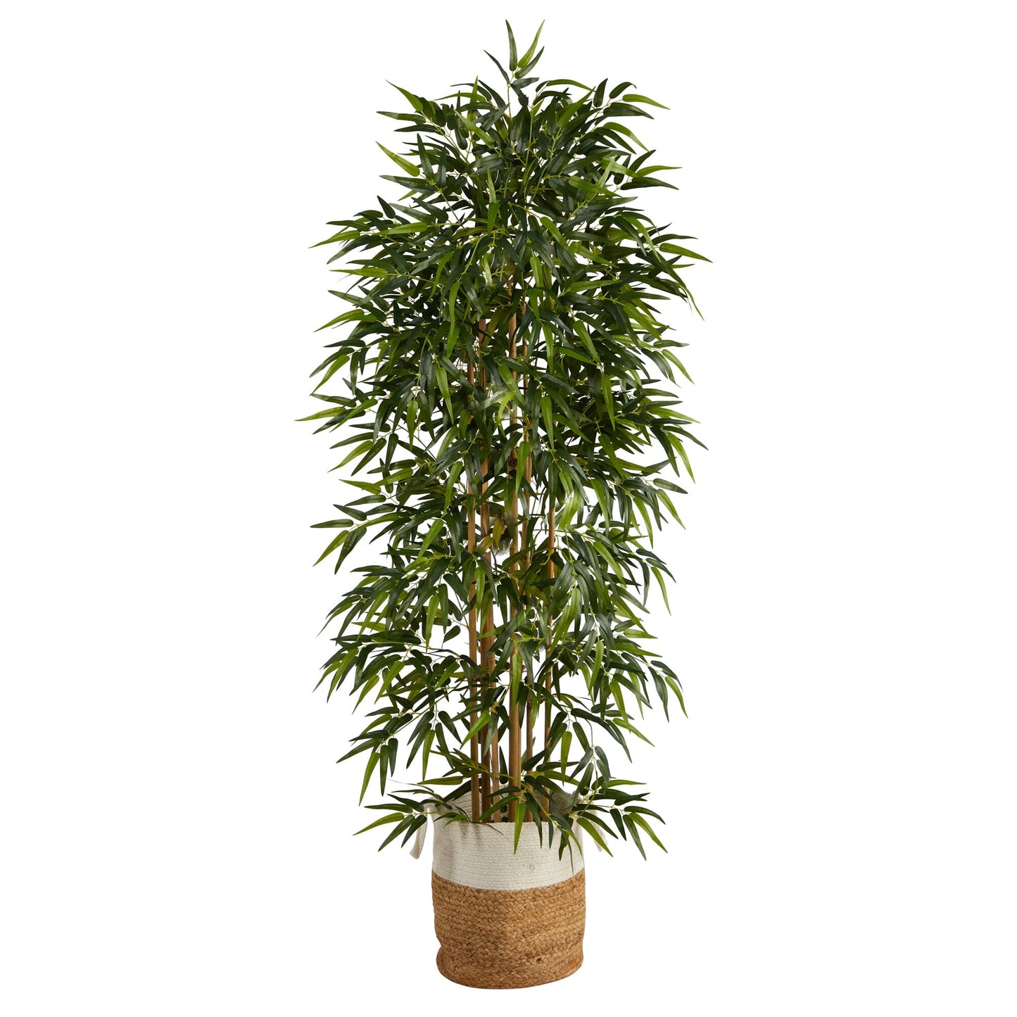 Árbol de bambú artificial de 6 pies con canasta de yute y algodón hecha a mano