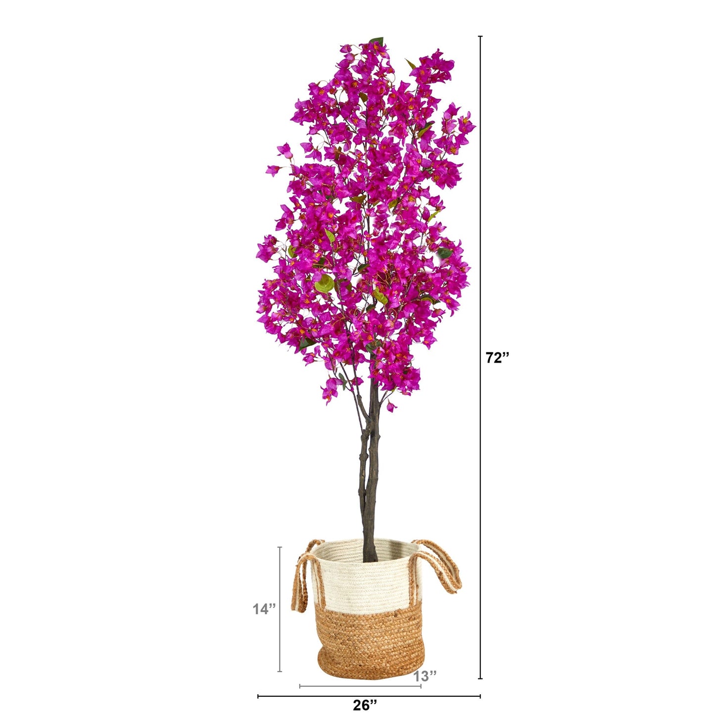 Bougainvillier artificiel de 6 pi avec panier en jute et coton fait à la main