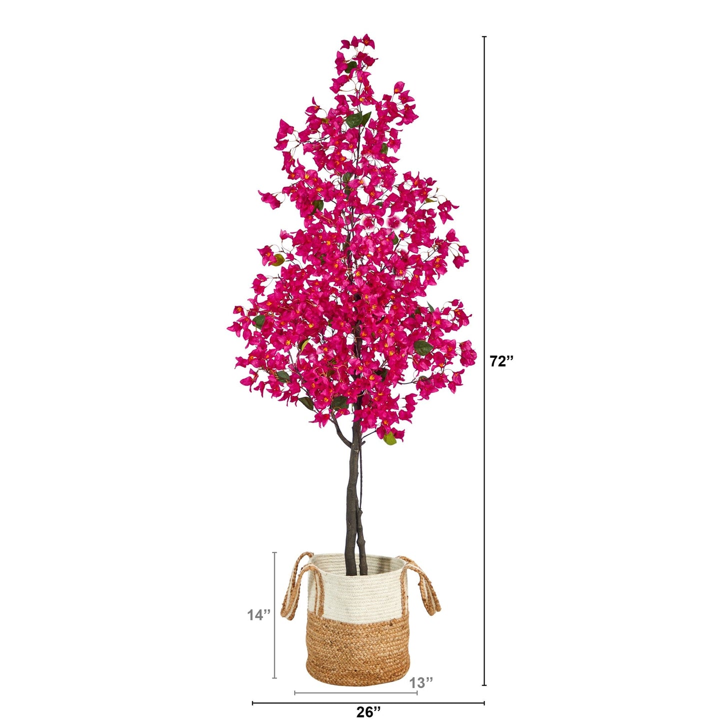 Bougainvillier artificiel de 6 pi avec panier en jute et coton fait à la main