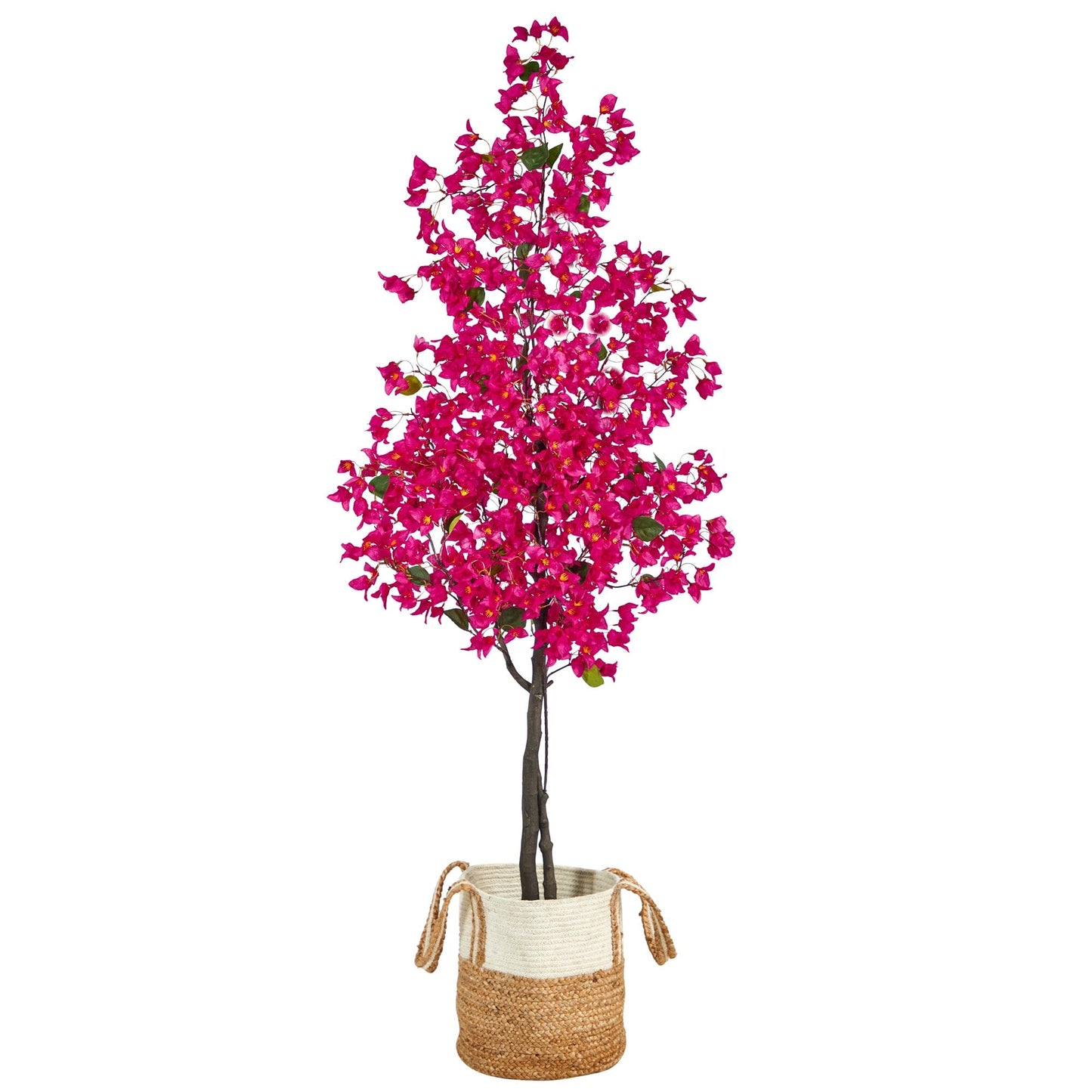 Bougainvillier artificiel de 6 pi avec panier en jute et coton fait à la main