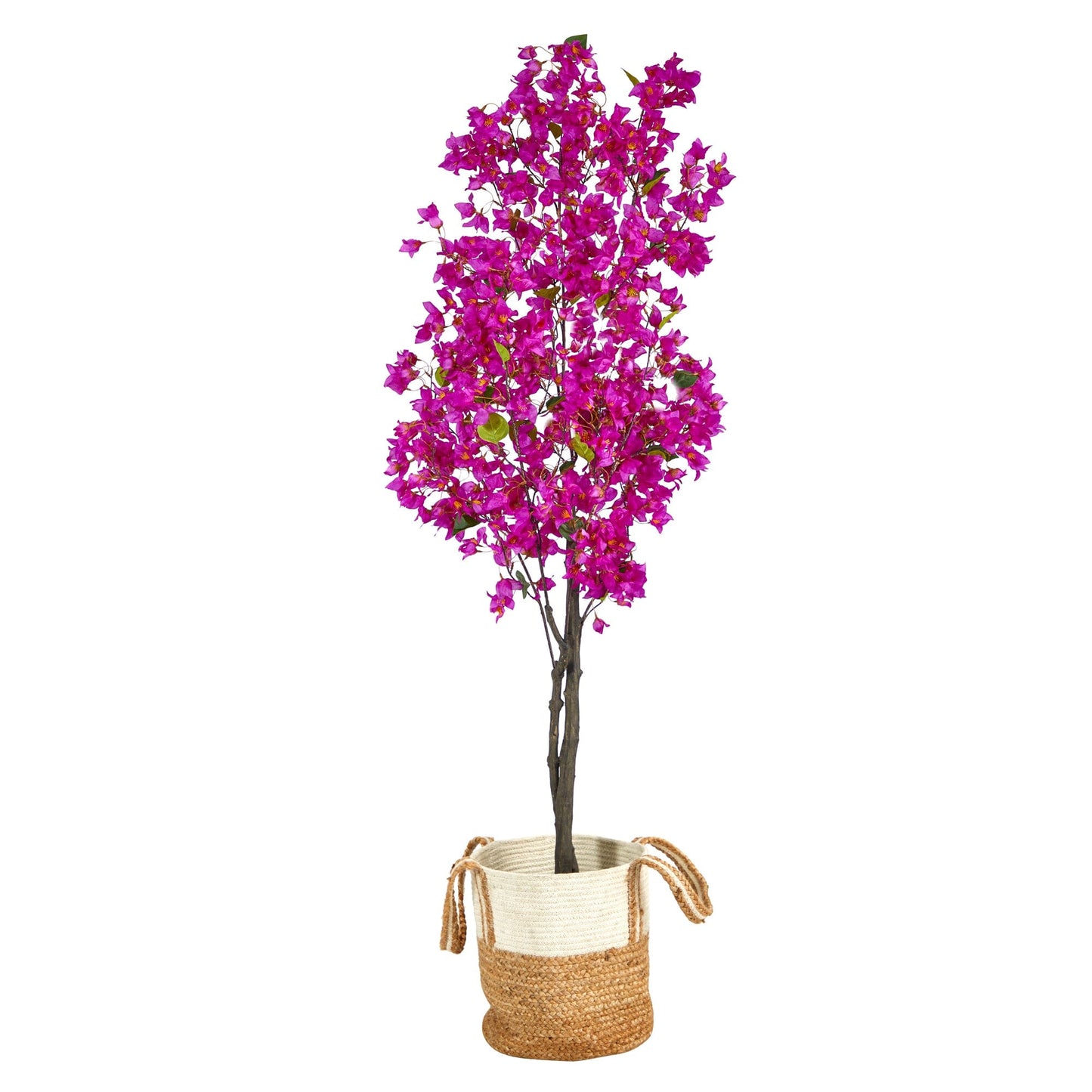 Bougainvillier artificiel de 6 pi avec panier en jute et coton fait à la main