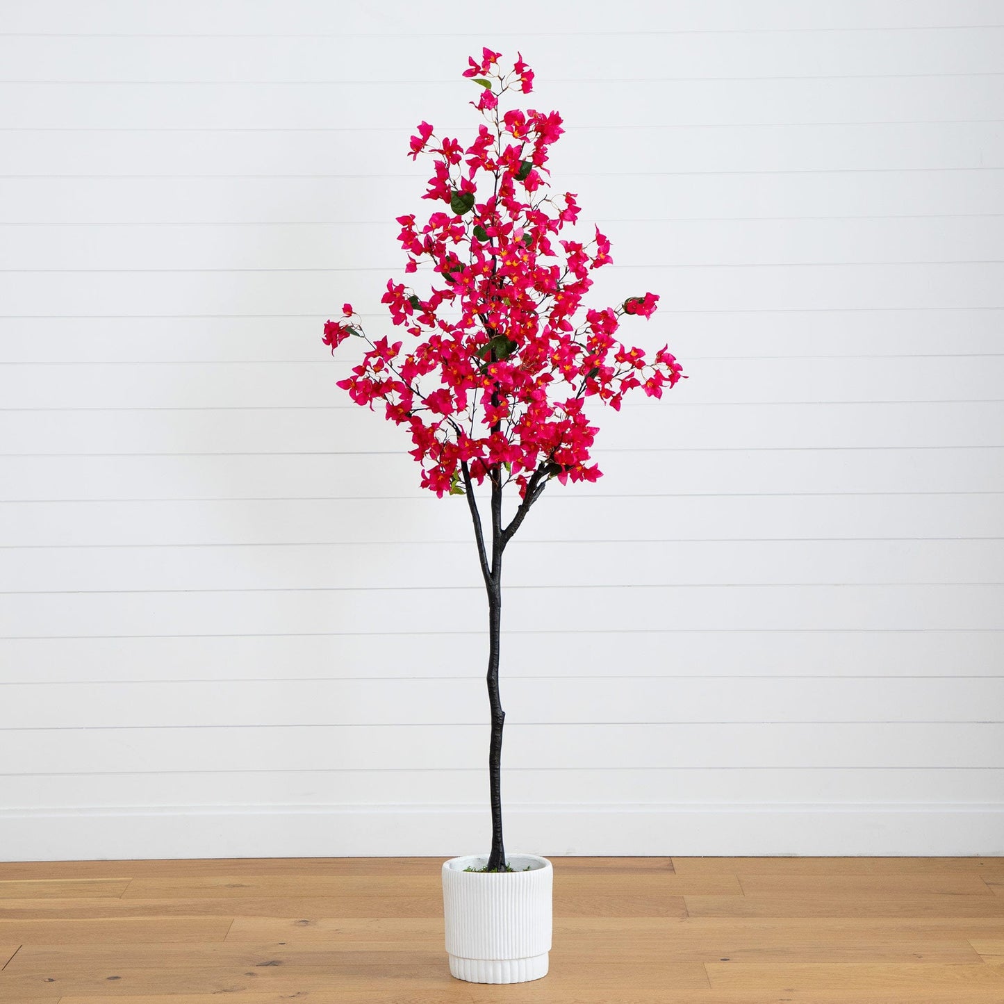 6’ Artificial Bougainvillea Tree with White Decorative Planter