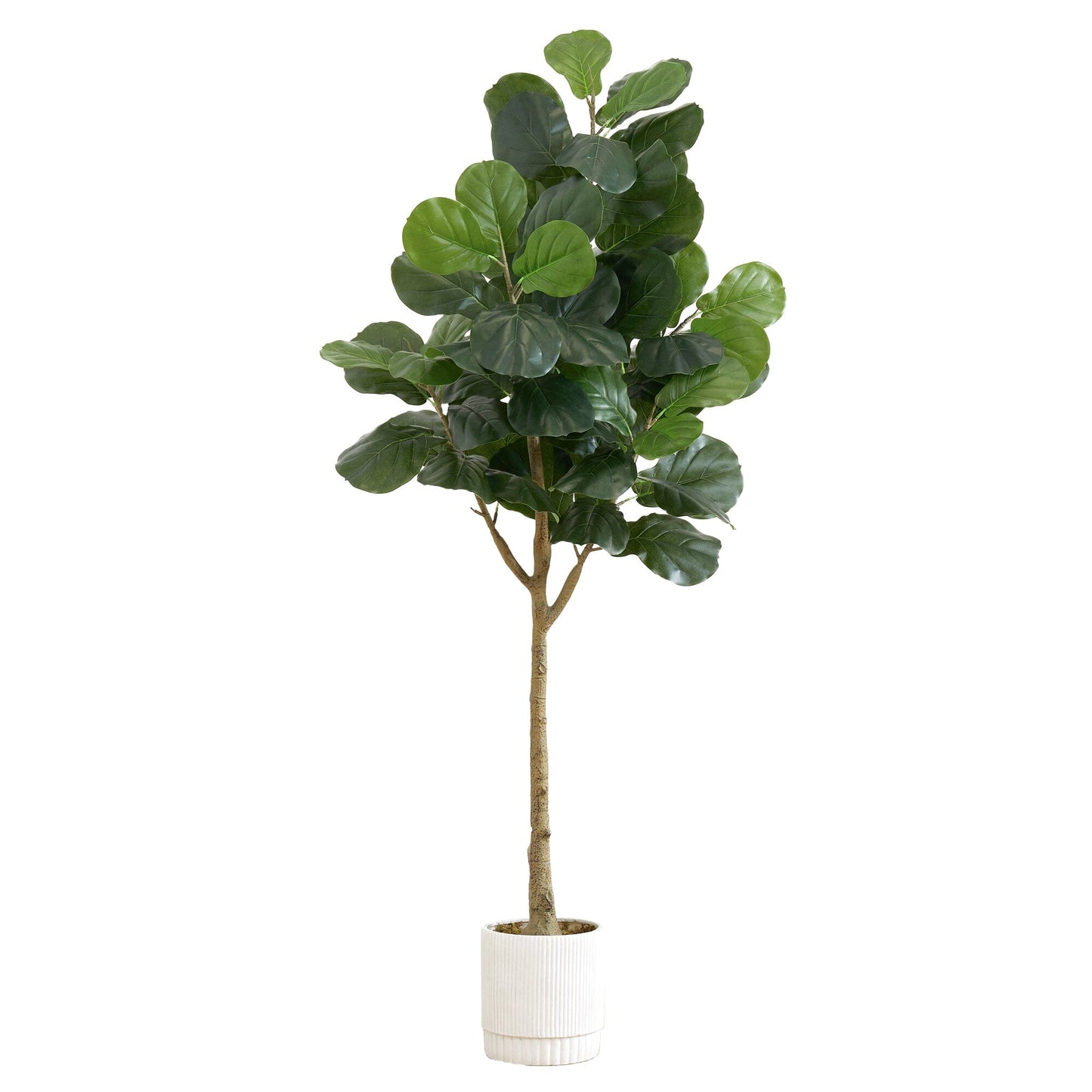 Árbol de hoja de violín artificial de 6 pies con macetero decorativo blanco