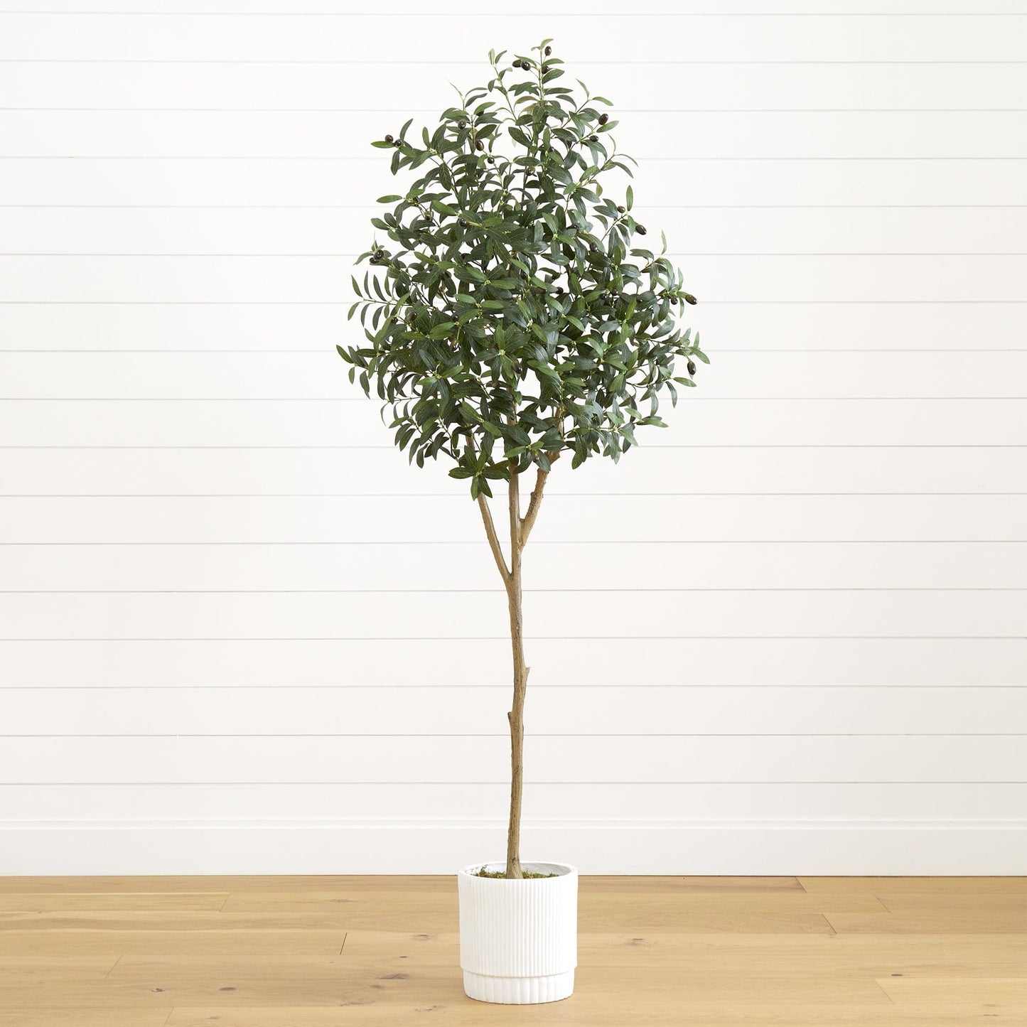 Olivo artificial de 6 pies con jardinera decorativa blanca