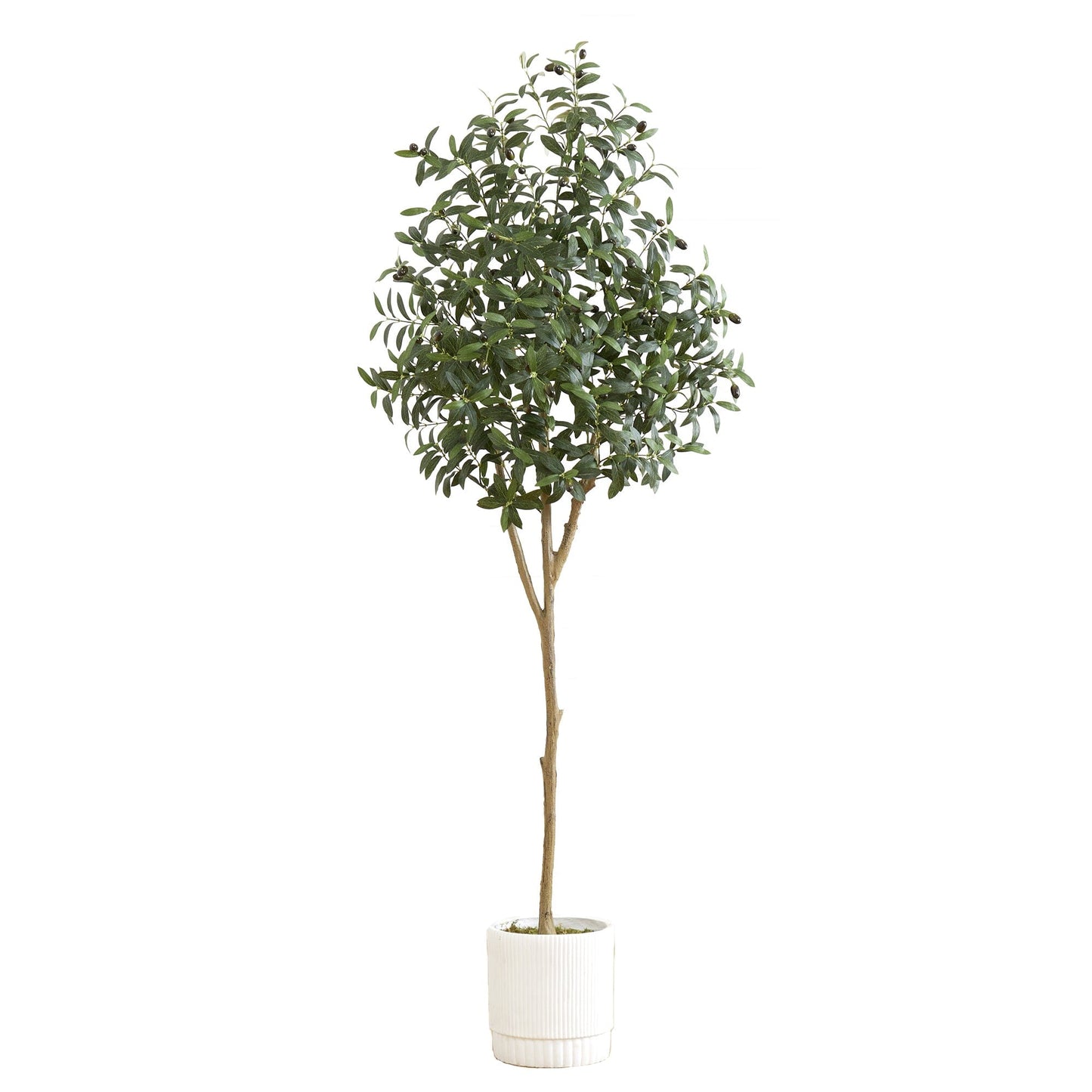 Olivo artificial de 6 pies con jardinera decorativa blanca