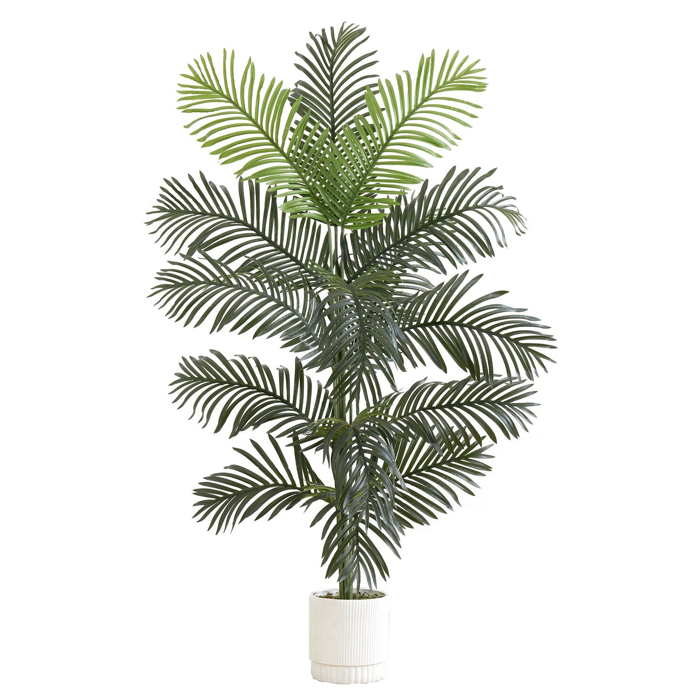 Palmera paraíso artificial de 6 pies con macetero decorativo blanco