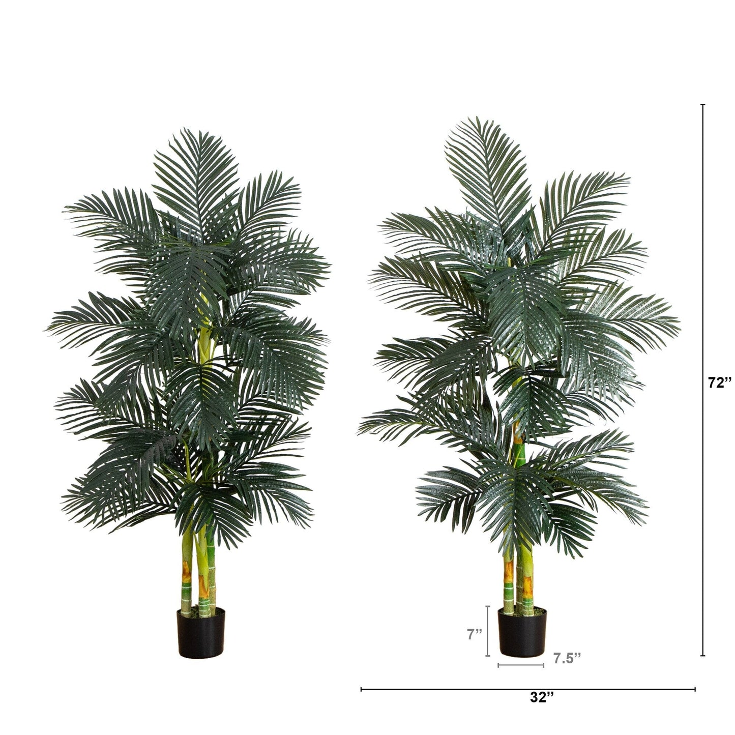 6’ Artificial Triple Stalk Golden Cane Palm Tree- Set of 2