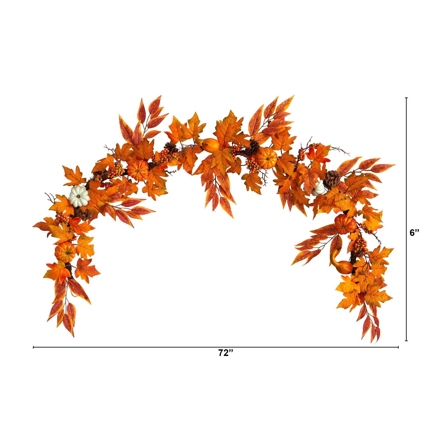 Guirnalda artificial de otoño de 6 pies con hojas de arce, calabazas, calabacines, bayas y piñas variadas