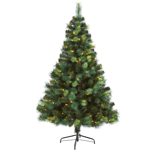 Árbol de Navidad artificial de pino silvestre verde variado de 6' con 250 luces LED