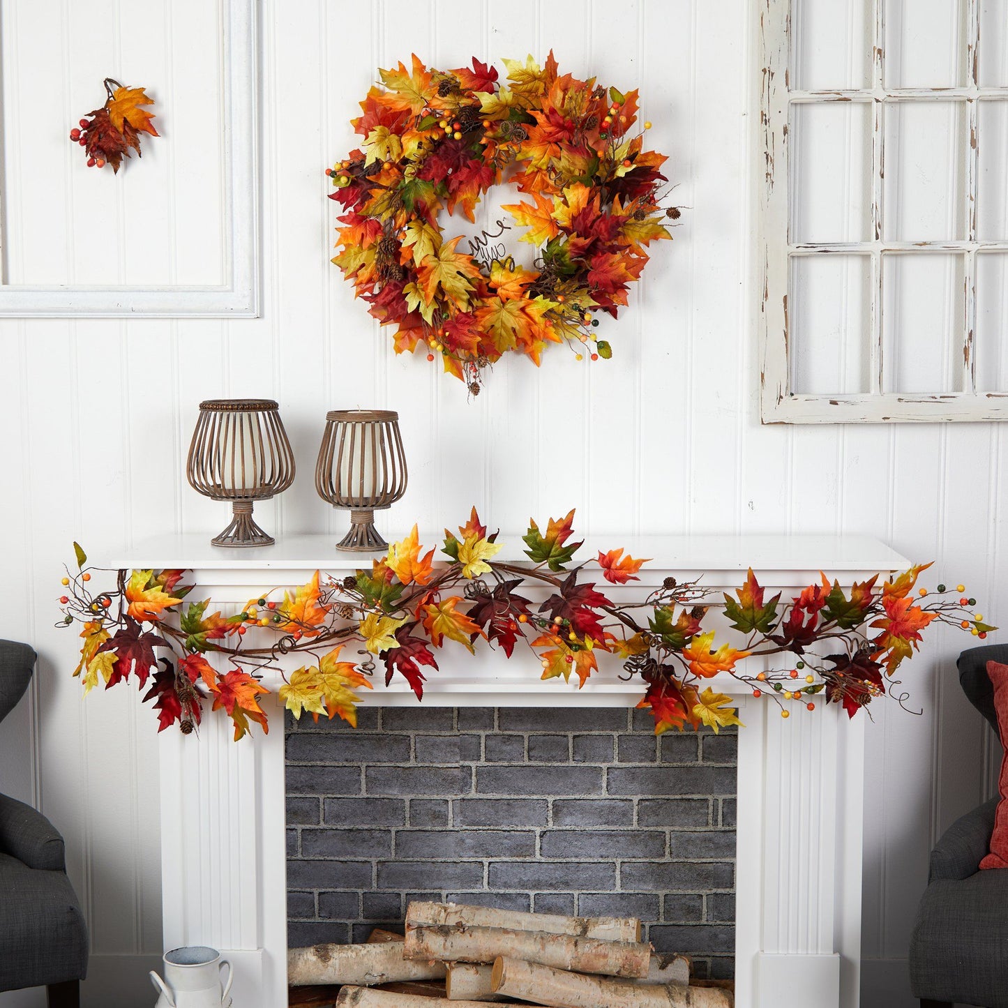 Guirlande de 6 pieds de feuilles d'érable et de baies d'automne