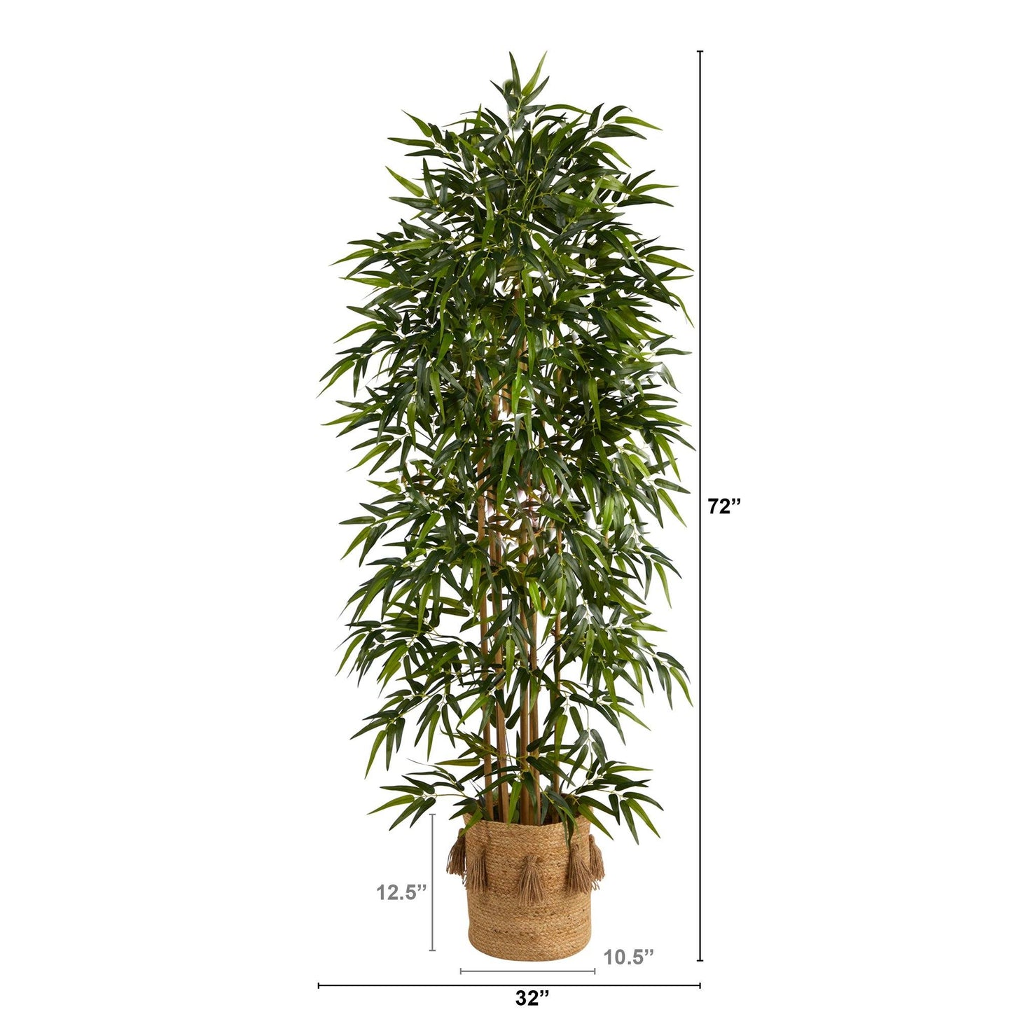 Árbol artificial de bambú de 6 pies con 1024 ramas flexibles en macetero de yute natural hecho a mano con borlas