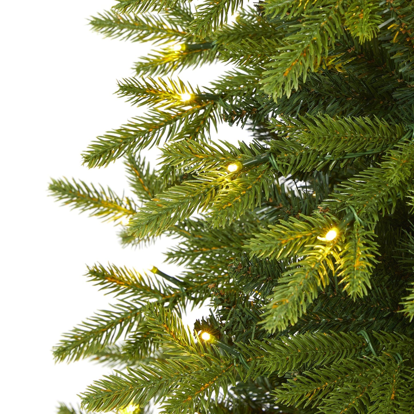 Árbol de Navidad artificial de abeto belga de 6 pies con aspecto natural y 300 luces LED transparentes