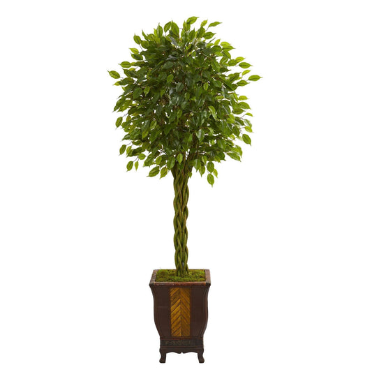 Árbol ficus artificial trenzado de 6 pies en maceta decorativa