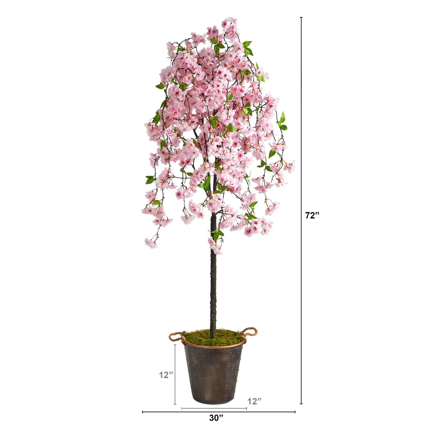 Cerisier artificiel de 6 pi dans un seau décoratif en métal avec corde