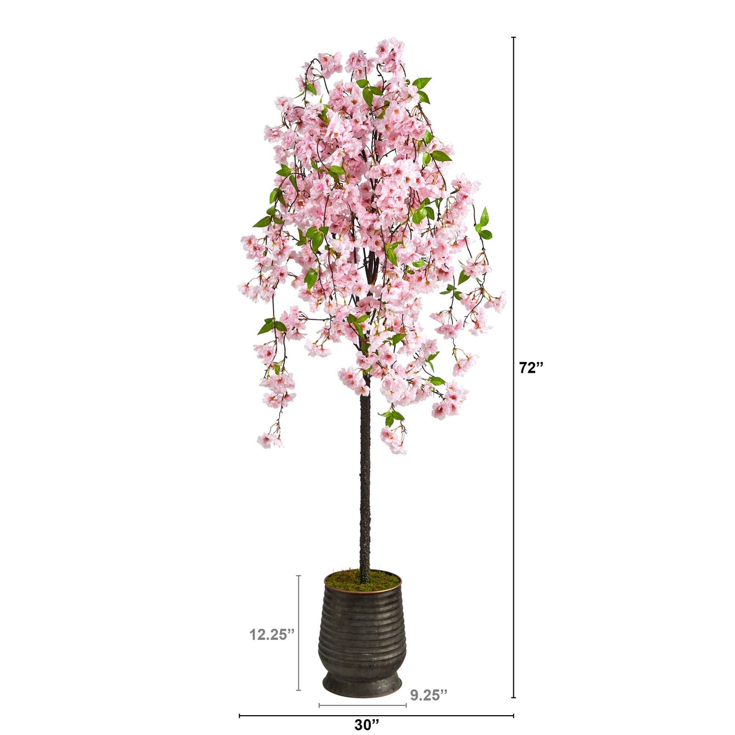 Arbre artificiel en fleurs de cerisier de 6 pi dans une jardinière en métal nervuré