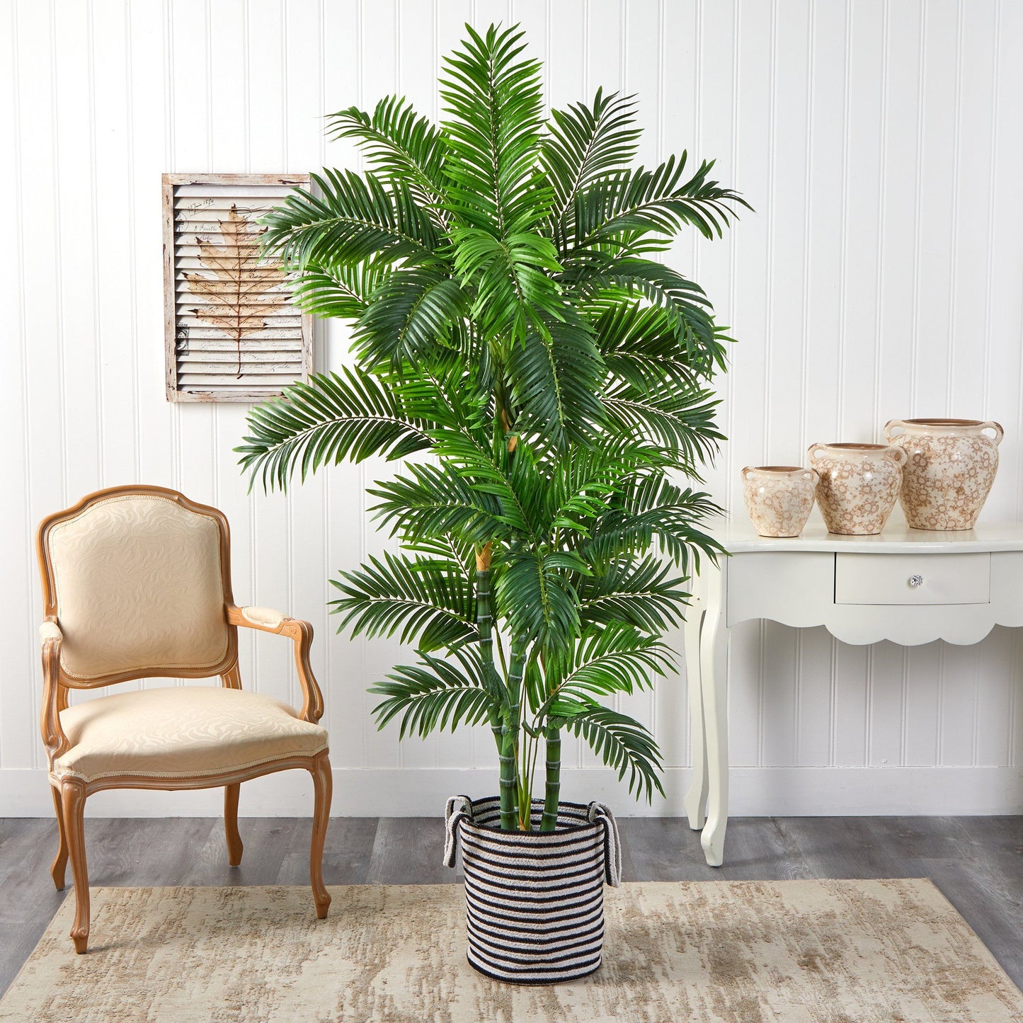 6’ Curvy Parlor Artificial Palm Tree in Handmade Black and White Natural Jute and Cotton Planter