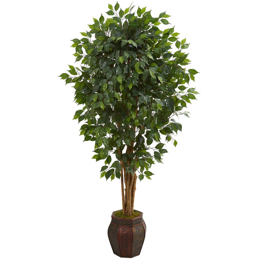 Árbol ficus artificial de 6 pies en maceta decorativa