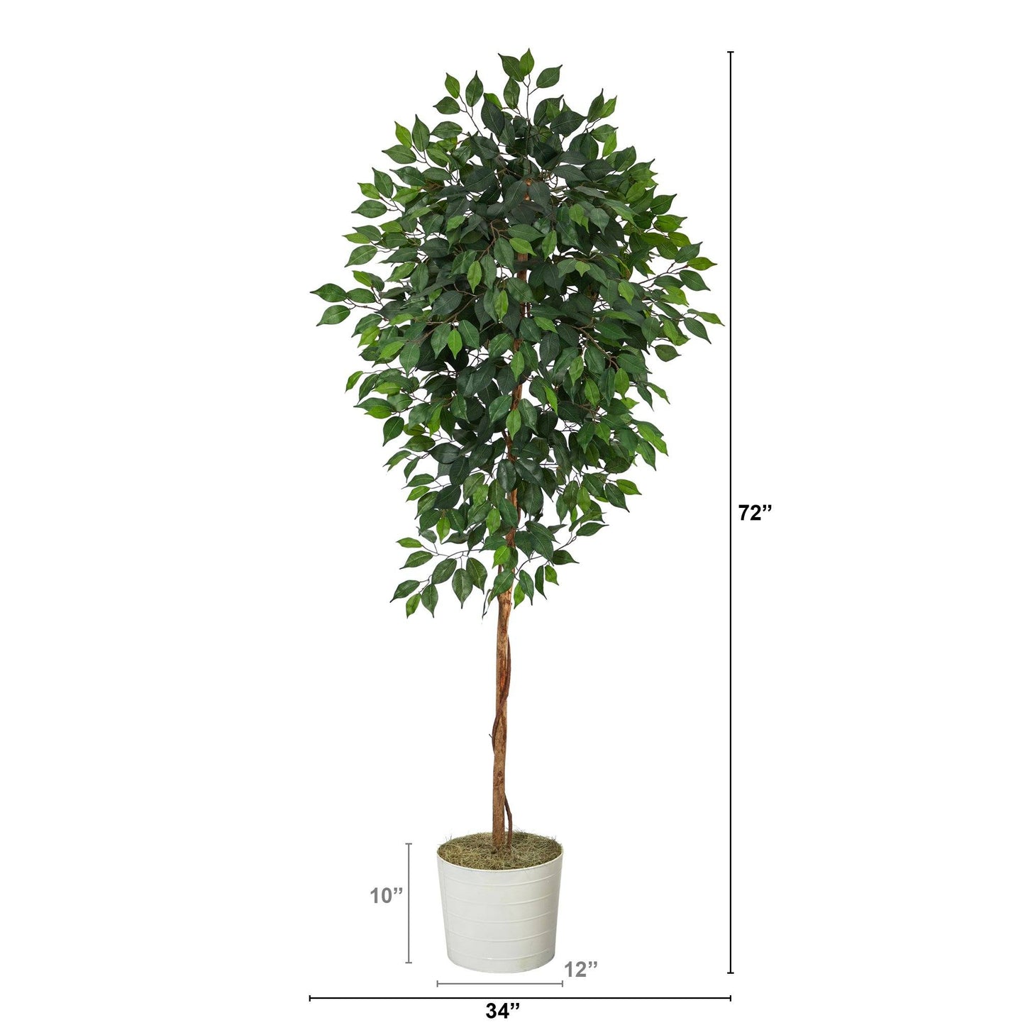 Arbre artificiel Ficus de 6 pi dans une jardinière en étain blanc