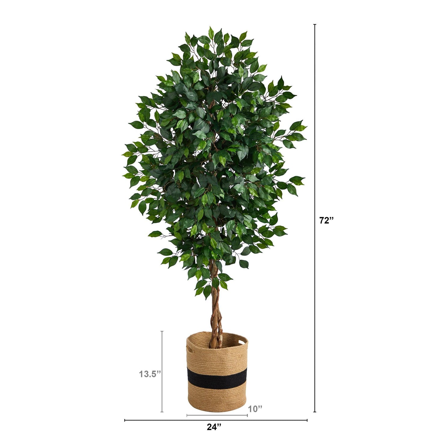 Arbre artificiel Ficus de 6 pi avec tronc naturel dans une jardinière en coton naturel faite à la main