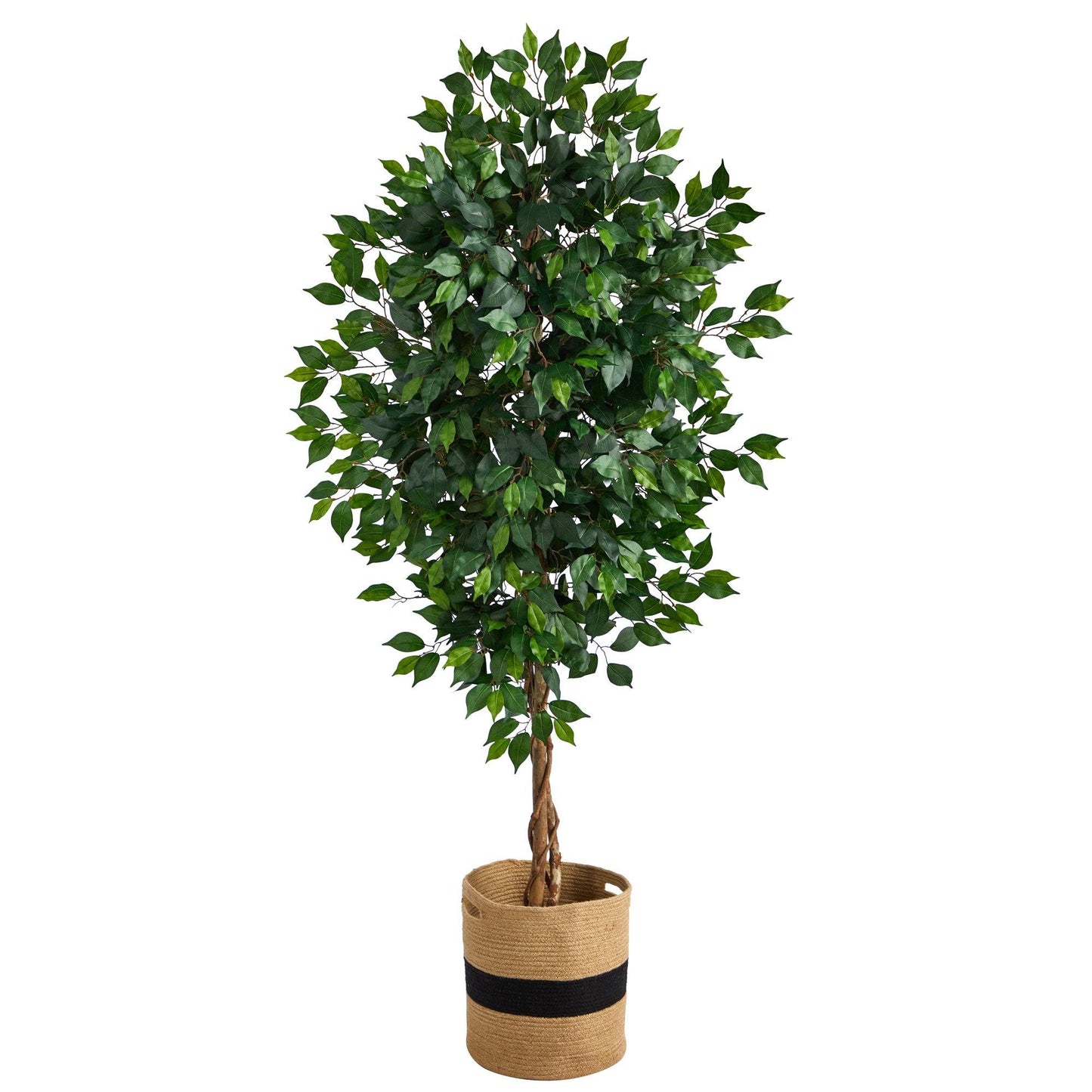 Arbre artificiel Ficus de 6 pi avec tronc naturel dans une jardinière en coton naturel faite à la main