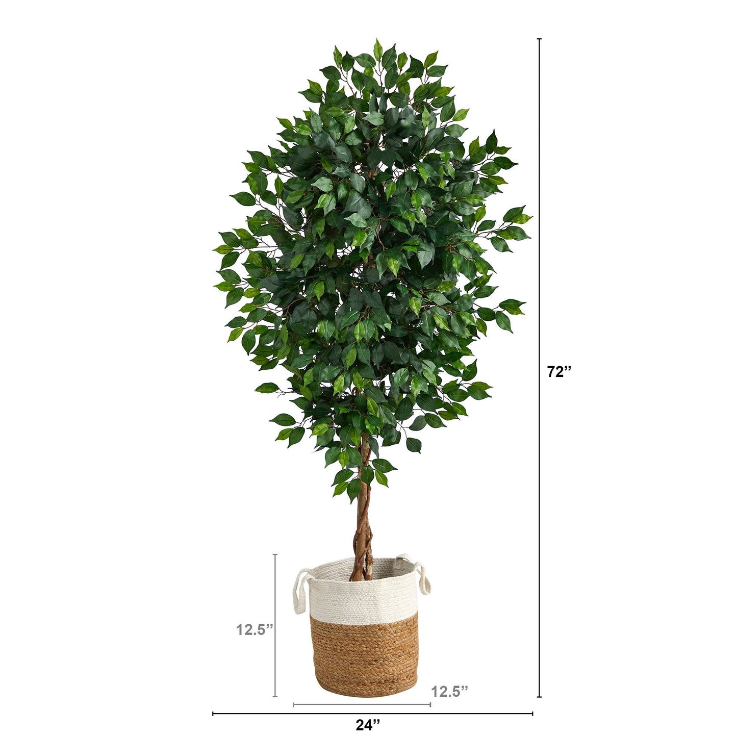 Arbre artificiel Ficus de 6 pi avec tronc naturel dans un pot en jute naturel et coton fait à la main