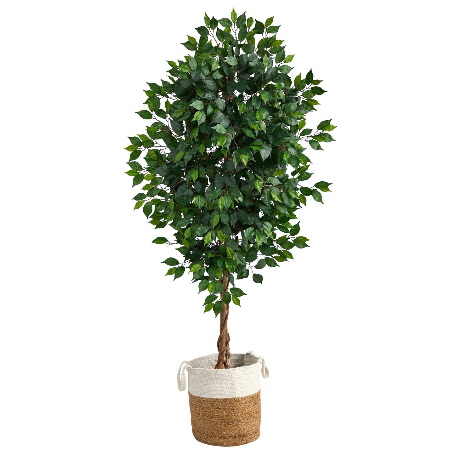 Arbre artificiel Ficus de 6 pi avec tronc naturel dans un pot en jute naturel et coton fait à la main