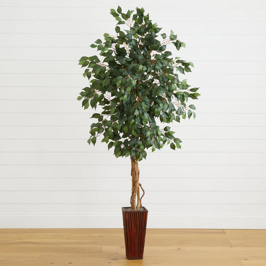 Arbre ficus de 6 pieds avec jardinière en bambou