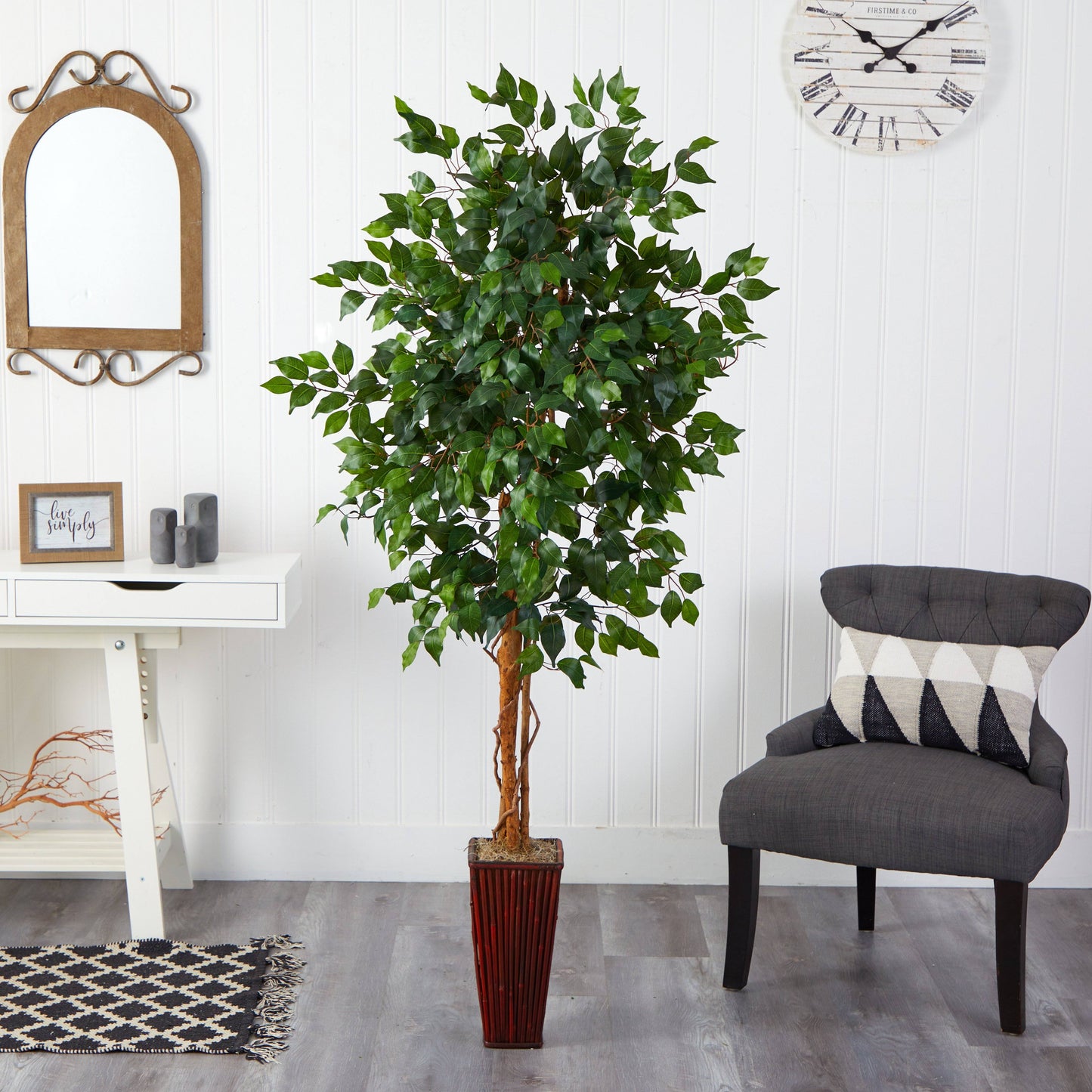 Arbre ficus de 6 pieds avec jardinière en bambou